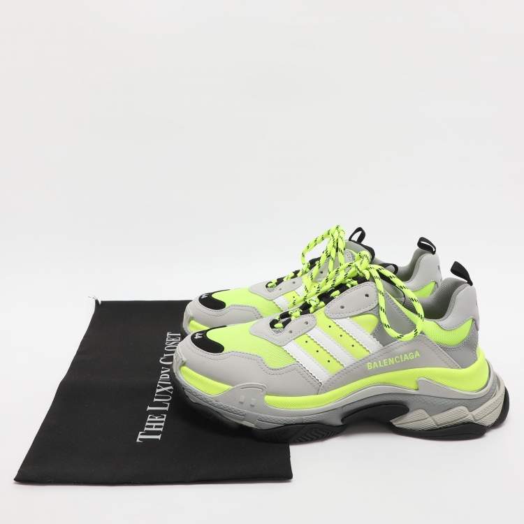 Pre Owned Balenciaga x Adidas Triple S Size 44 Neon Green/Grey Leather and Mesh Low Top Sneakers