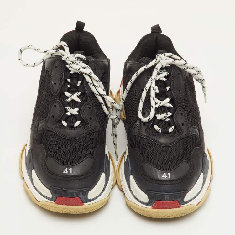 Pre Owned Balenciaga Triple S Size 41 Black Faux Leather and Mesh Lace Up Sneakers