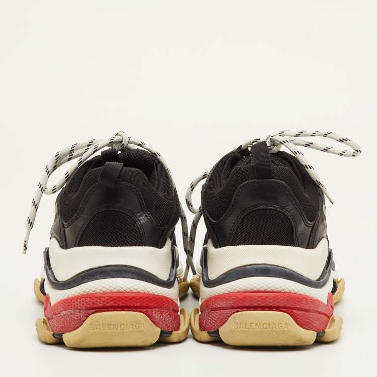Pre Owned Balenciaga Triple S Size 41 Black Faux Leather and Mesh Lace Up Sneakers