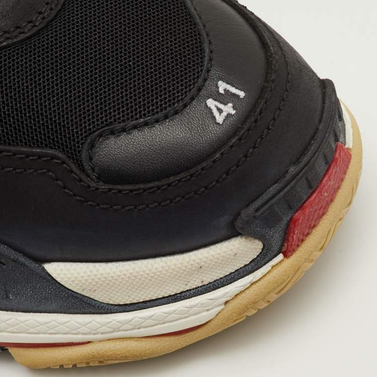 Pre Owned Balenciaga Triple S Size 41 Black Faux Leather and Mesh Lace Up Sneakers