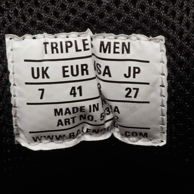 Pre Owned Balenciaga Triple S Size 41 Black Faux Leather and Mesh Lace Up Sneakers