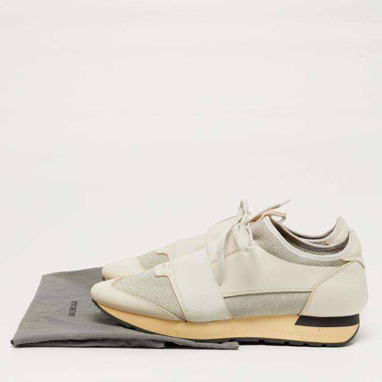 Pre Owned Balenciaga Race Runner Size 41 Grey/White Knit Fabric and Leather Low Top Sneakers