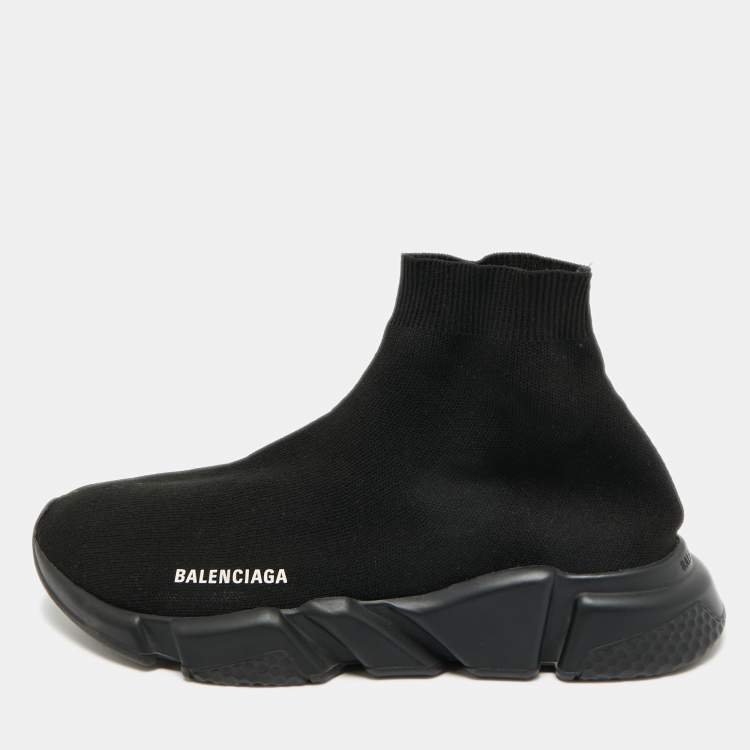 Pre Owned Balenciaga Speed Trainer Size 45 Black Knit Fabric High Top Sneakers