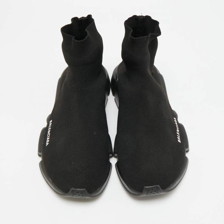 Pre Owned Balenciaga Speed Trainer Size 45 Black Knit Fabric High Top Sneakers