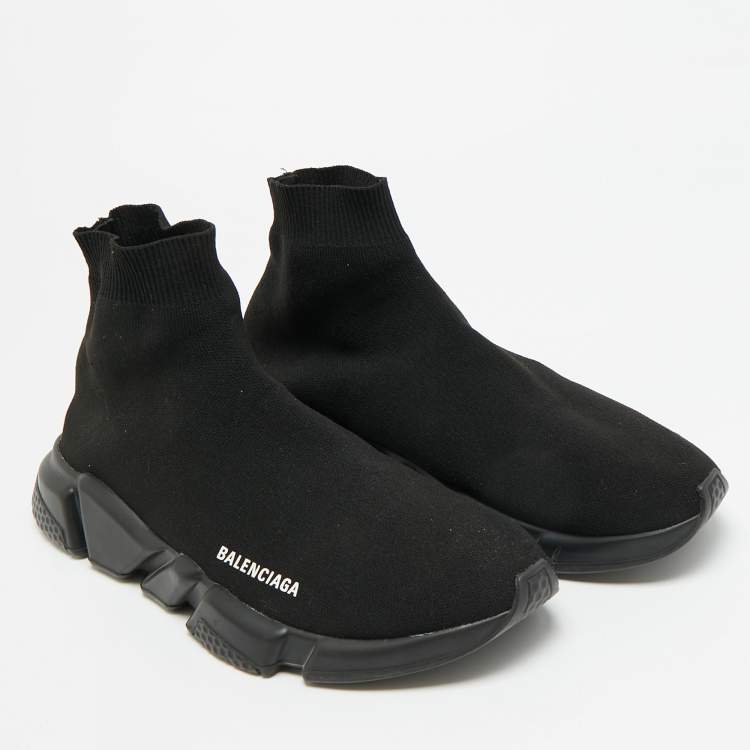 Pre Owned Balenciaga Speed Trainer Size 45 Black Knit Fabric High Top Sneakers