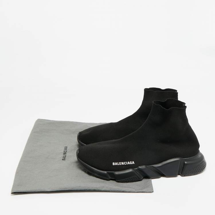 Pre Owned Balenciaga Speed Trainer Size 45 Black Knit Fabric High Top Sneakers