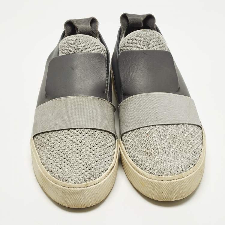 Pre Owned Balenciaga Size 43 Grey Knit Fabric and Leather Slip On Sneakers