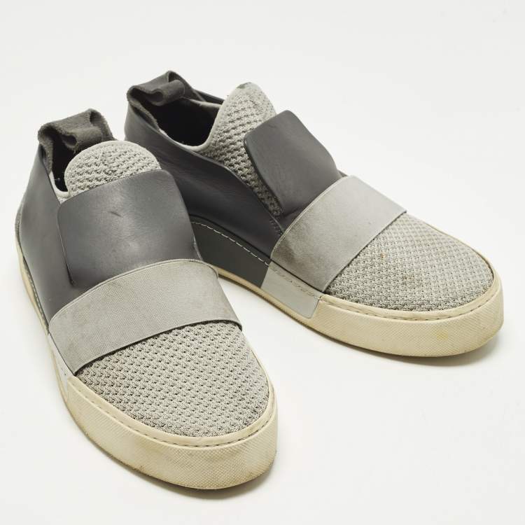 Pre Owned Balenciaga Size 43 Grey Knit Fabric and Leather Slip On Sneakers