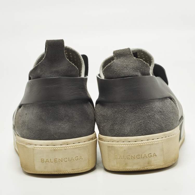 Pre Owned Balenciaga Size 43 Grey Knit Fabric and Leather Slip On Sneakers