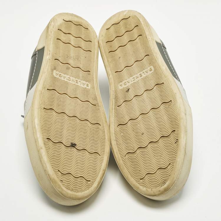 Pre Owned Balenciaga Size 43 Grey Knit Fabric and Leather Slip On Sneakers