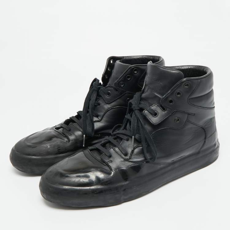 Pre Owned Balenciaga Size 45 Black Leather High Top Sneakers