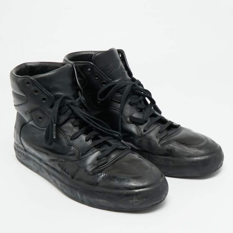 Pre Owned Balenciaga Size 45 Black Leather High Top Sneakers