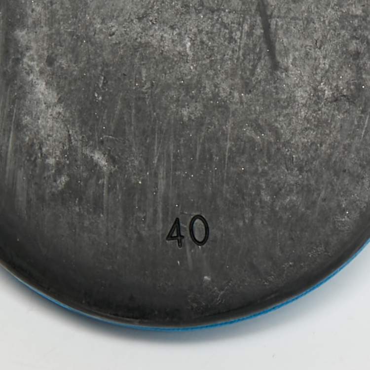 Pre Owned Balenciaga Hotel Size 40 Blue Logo Fabric Flat Slides