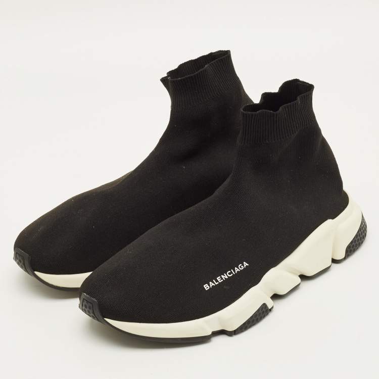 Pre Owned Balenciaga Speed Trainer Size 45 Black Knit Fabric High Top Sneakers