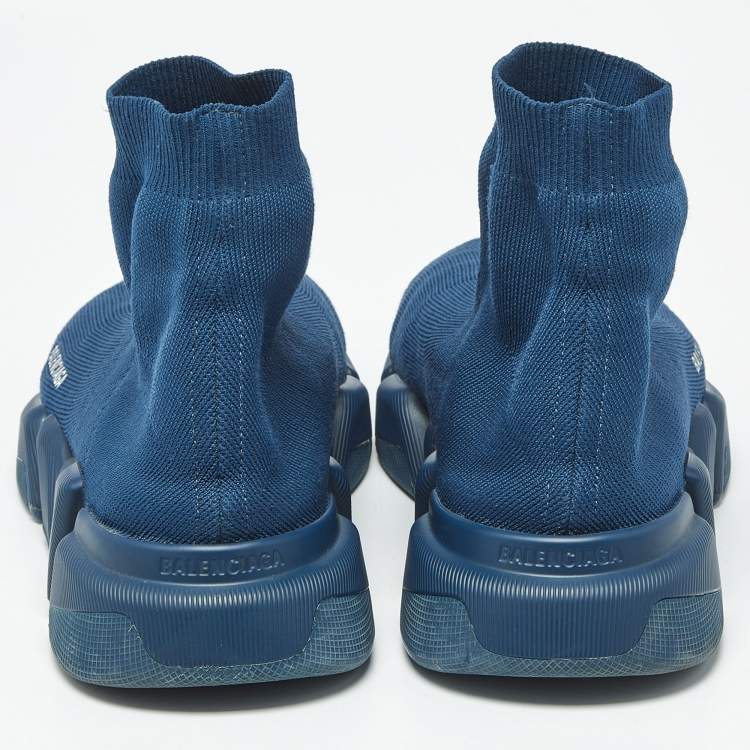 Pre Owned Balenciaga Speed 2.0 Size 44 Blue Knit Fabric High Top Sneakers