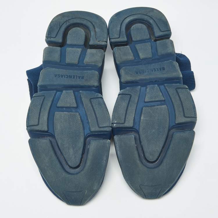 Pre Owned Balenciaga Speed 2.0 Size 44 Blue Knit Fabric High Top Sneakers