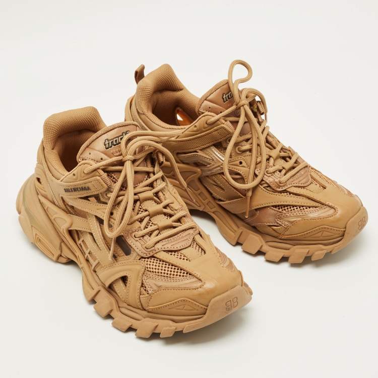 Pre Owned Balenciaga Track 2 Size 40 Brown Faux Leather and Mesh Low Top Sneakers