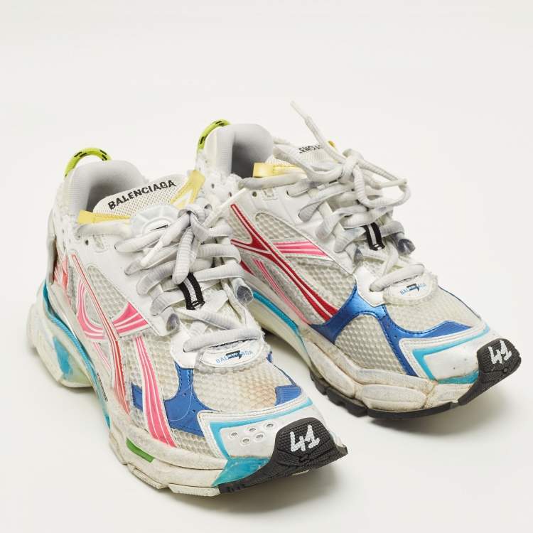 Pre Owned Balenciaga Runner Size 41 Multicolor Faux Leather and Mesh Lace Up Sneakers