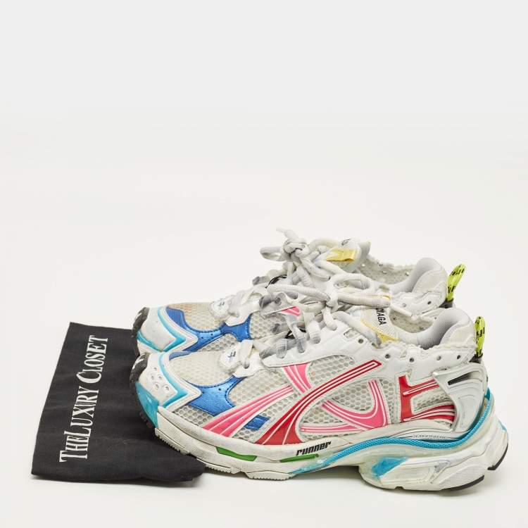 Pre Owned Balenciaga Runner Size 41 Multicolor Faux Leather and Mesh Lace Up Sneakers