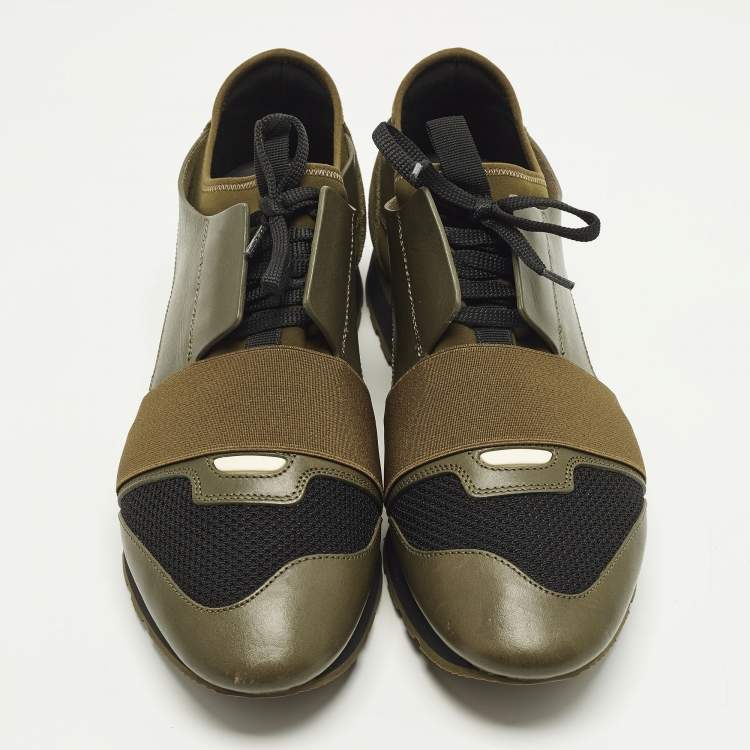 Pre Owned Balenciaga Race Runner Size 43 Green/Black Leather and Suede Lace Up Sneakers