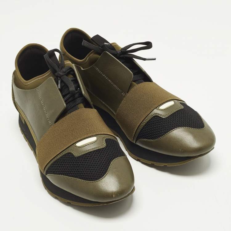 Pre Owned Balenciaga Race Runner Size 43 Green/Black Leather and Suede Lace Up Sneakers