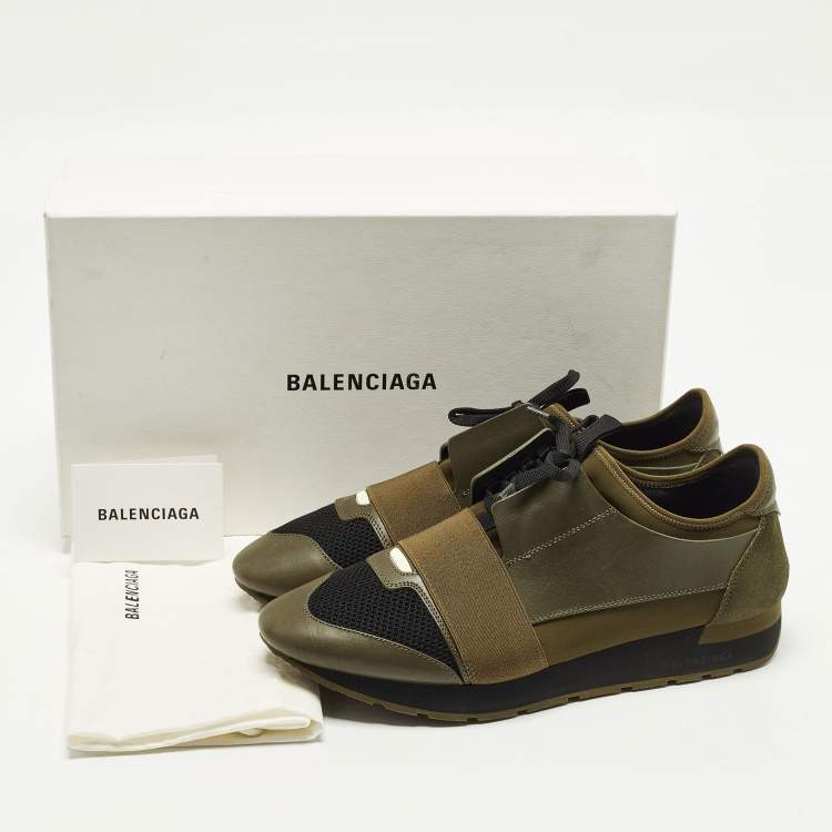 Pre Owned Balenciaga Race Runner Size 43 Green/Black Leather and Suede Lace Up Sneakers