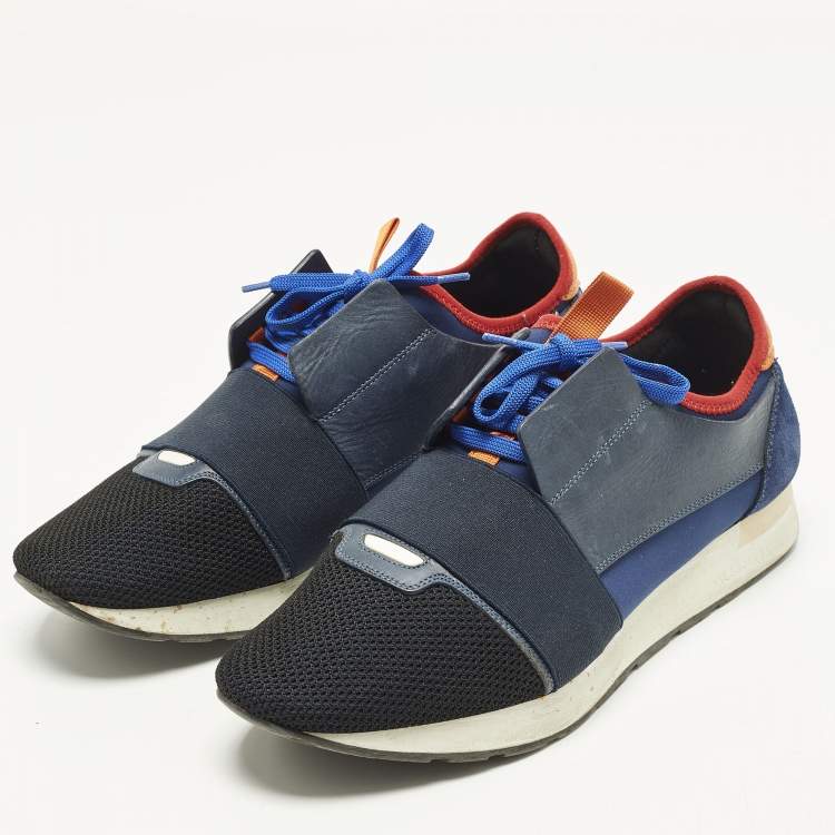 Pre Owned Balenciaga Race Runner Size 43 Multicolor Leather, Mesh and Suede Low Top Sneakers