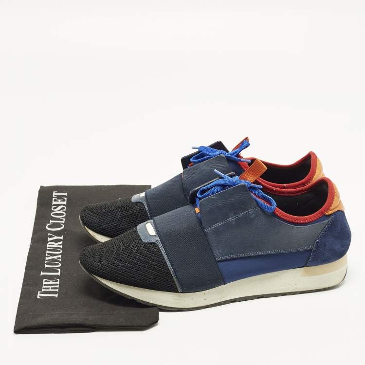 Pre Owned Balenciaga Race Runner Size 43 Multicolor Leather, Mesh and Suede Low Top Sneakers