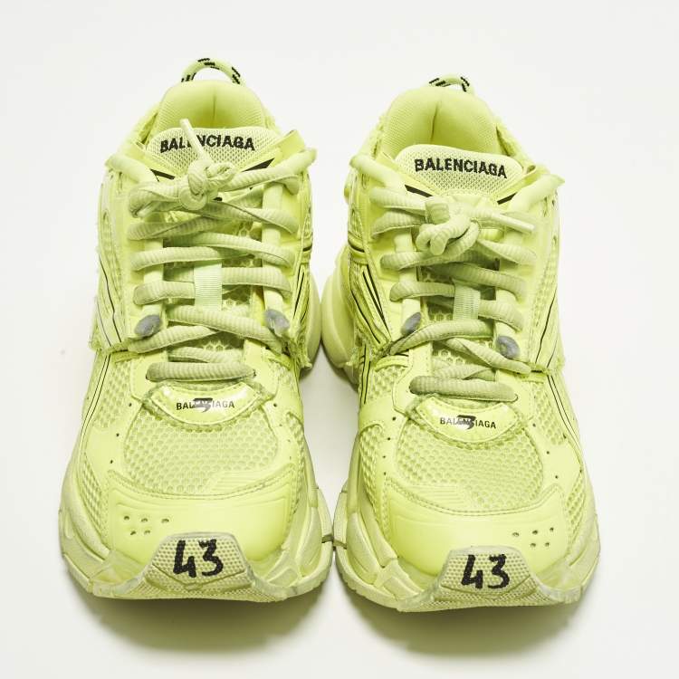 Pre Owned Balenciaga Runner Size 43 Neon Green Faux Leather and Mesh Lace Up Sneakers