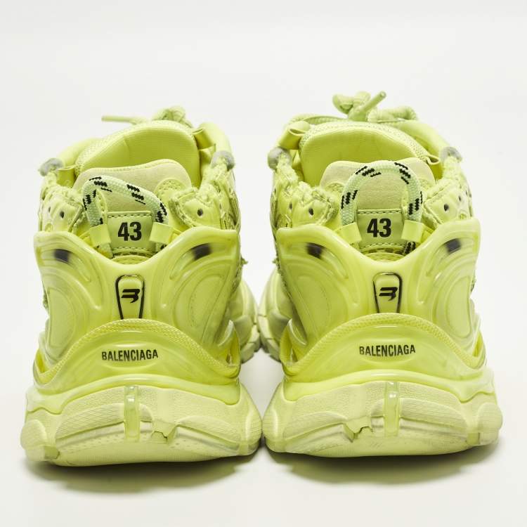 Pre Owned Balenciaga Runner Size 43 Neon Green Faux Leather and Mesh Lace Up Sneakers