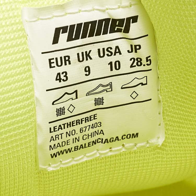 Pre Owned Balenciaga Runner Size 43 Neon Green Faux Leather and Mesh Lace Up Sneakers