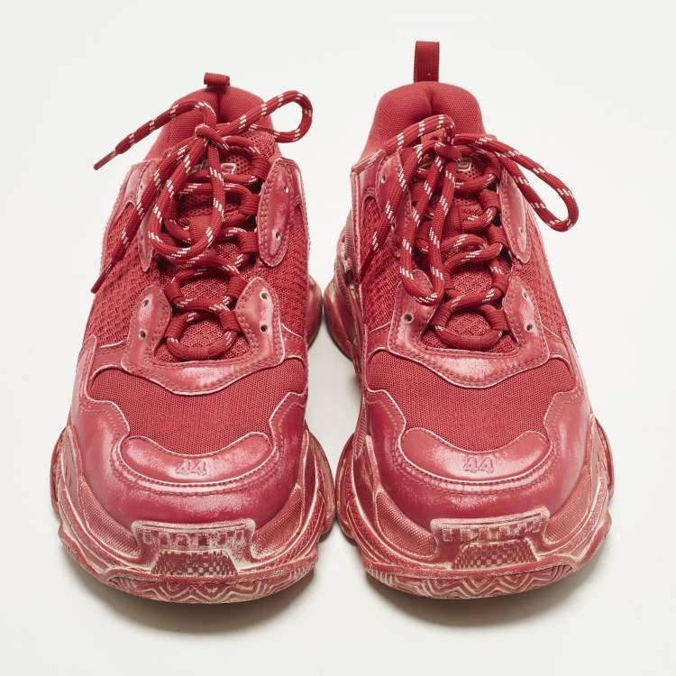 Pre Owned Balenciaga Triple S Clear Sole Size 44 Pink Faux Leather and Mesh Lace Up Sneakers