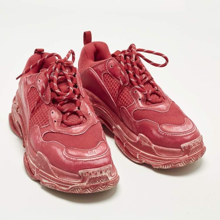 Pre Owned Balenciaga Triple S Clear Sole Size 44 Pink Faux Leather and Mesh Lace Up Sneakers