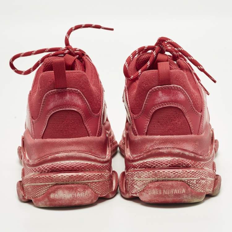 Pre Owned Balenciaga Triple S Clear Sole Size 44 Pink Faux Leather and Mesh Lace Up Sneakers