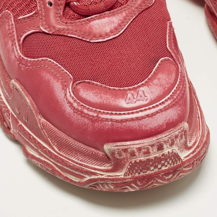 Pre Owned Balenciaga Triple S Clear Sole Size 44 Pink Faux Leather and Mesh Lace Up Sneakers