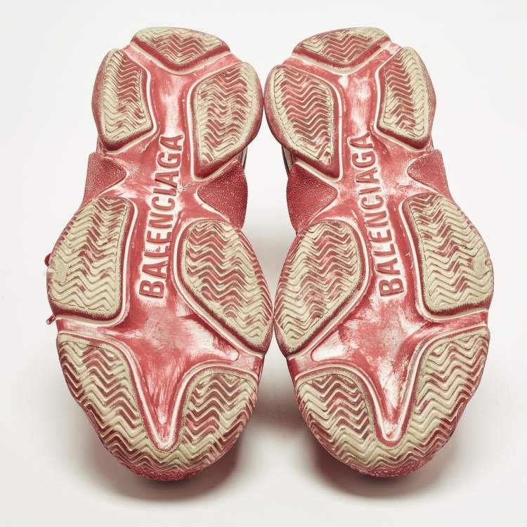 Pre Owned Balenciaga Triple S Clear Sole Size 44 Pink Faux Leather and Mesh Lace Up Sneakers