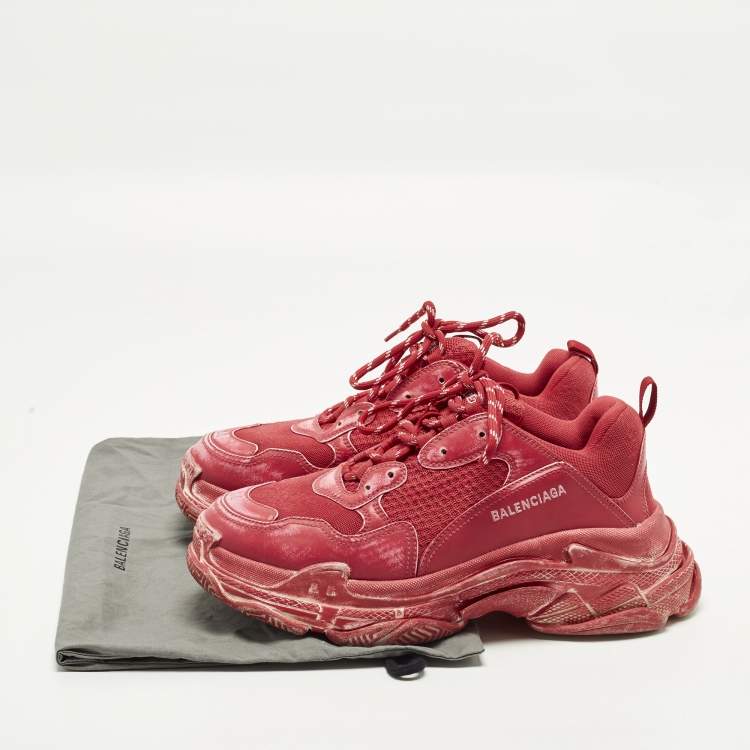 Pre Owned Balenciaga Triple S Clear Sole Size 44 Pink Faux Leather and Mesh Lace Up Sneakers