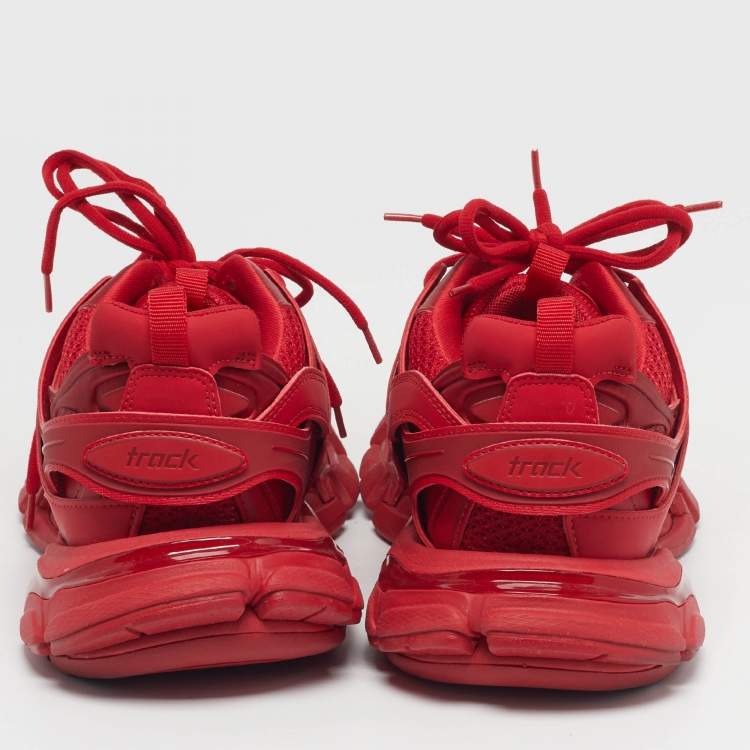 Pre Owned Balenciaga Track Size 44 Red Faux Leather and Mesh Lace Up Sneakers