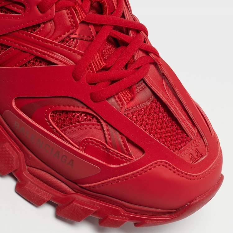 Pre Owned Balenciaga Track Size 44 Red Faux Leather and Mesh Lace Up Sneakers