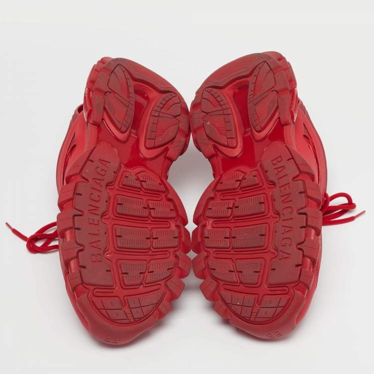 Pre Owned Balenciaga Track Size 44 Red Faux Leather and Mesh Lace Up Sneakers