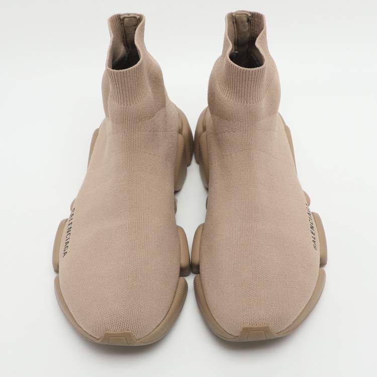 Pre Owned Balenciaga Speed Size 41 Brown Knit Fabric High Top  Sneakers 