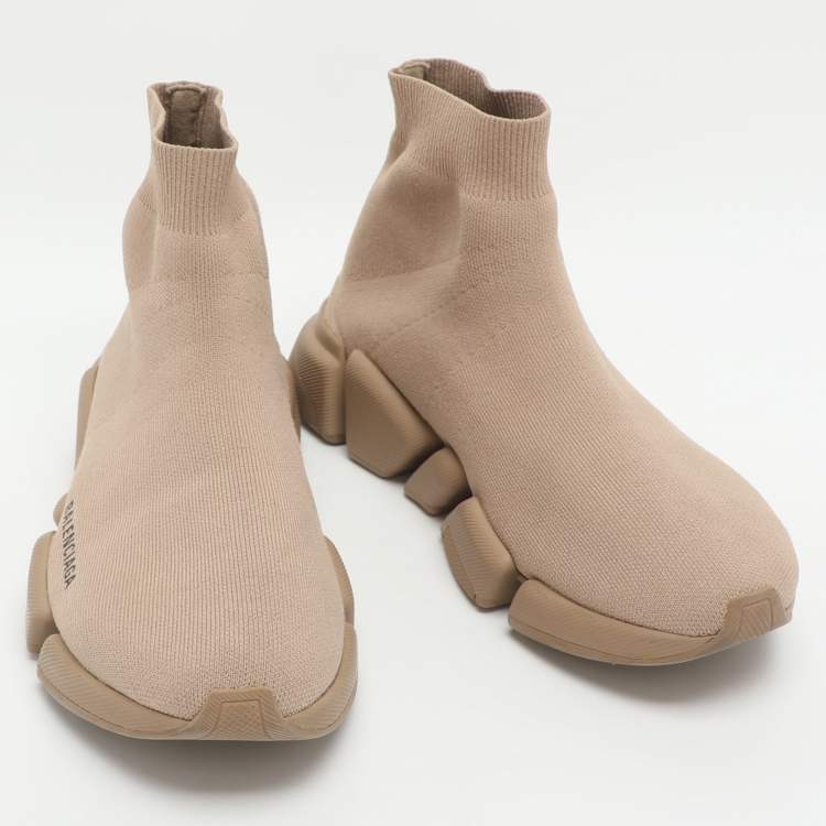 Pre Owned Balenciaga Speed Size 41 Brown Knit Fabric High Top  Sneakers 