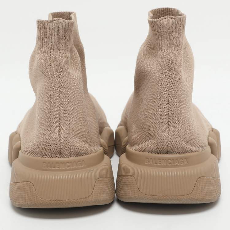 Pre Owned Balenciaga Speed Size 41 Brown Knit Fabric High Top  Sneakers 