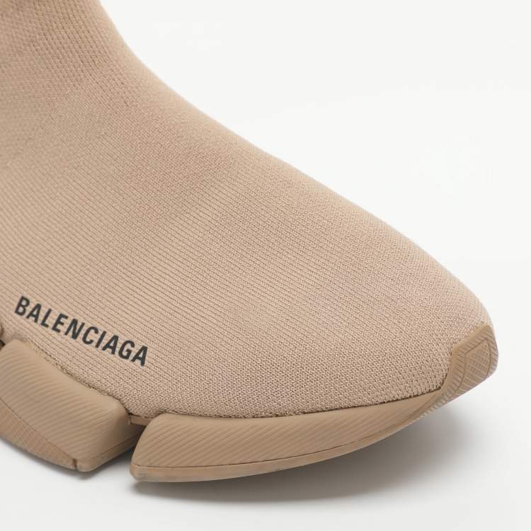 Pre Owned Balenciaga Speed Size 41 Brown Knit Fabric High Top  Sneakers 