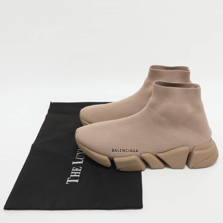 Pre Owned Balenciaga Speed Size 41 Brown Knit Fabric High Top  Sneakers 