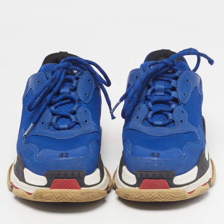 Pre Owned Balenciaga Triple S Clear Size 42 Blue Mesh and Nubuck Leather Lace Up Sneakers