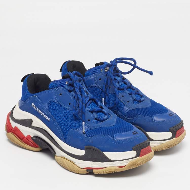 Pre Owned Balenciaga Triple S Clear Size 42 Blue Mesh and Nubuck Leather Lace Up Sneakers