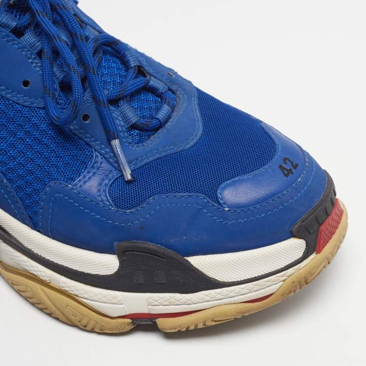 Pre Owned Balenciaga Triple S Clear Size 42 Blue Mesh and Nubuck Leather Lace Up Sneakers