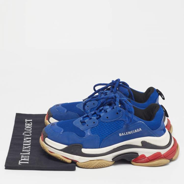 Pre Owned Balenciaga Triple S Clear Size 42 Blue Mesh and Nubuck Leather Lace Up Sneakers