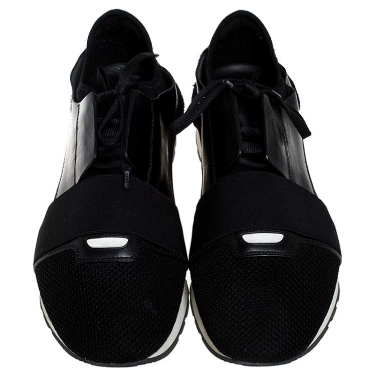 Pre Owned Balenciaga Black Leather, Suede And Mesh  Race Runner Sneakers Size 44